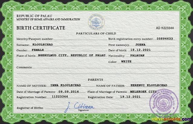 Palau birth certificate